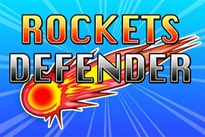 Hình ảnh có nền màu xanh với một sao chổi màu đỏ và dòng chữ ROCKETS DEFENDER phía trên