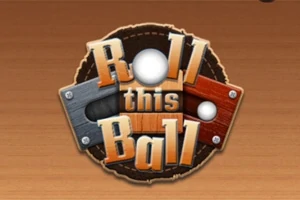 Biểu tượng với nền gỗ và chữ Roll this Ball nổi bật có hai quả bóng và các khối gỗ đan xen