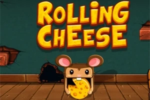 Chuột với phô mai tròn trước hang, chữ Rolling Cheese lớn phía trên