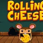 Chuột với phô mai tròn trước hang, chữ Rolling Cheese lớn phía trên