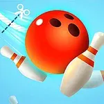 Hình ảnh của một quả bóng bowling màu đỏ va chạm với các con ki trong không gian màu xanh sáng