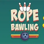 Biểu tượng với chữ ROPE BAWLING 3 có hình quả bóng bowling và ba ki bowling trên nền xanh