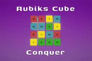 Nền màu tím với dòng chữ Rubiks Cube Conquer và hình ảnh các ô vuông màu sắc có số bên trong