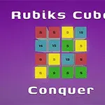 Nền màu tím với dòng chữ Rubiks Cube Conquer và hình ảnh các ô vuông màu sắc có số bên trong