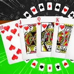 Một bộ bài gồm 10, J, Q, K, A cơ trên nền xanh lá với các ký hiệu quân bài xung quanh