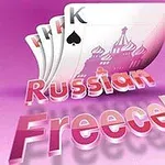 Các lá bài với hình tháp Nga trên nền màu hồng, có chữ Russian Freecell ở phía trước