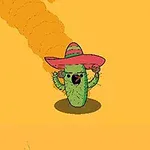 Xương rồng đội mũ sombrero đỏ hồng trong bối cảnh sa mạc màu cam