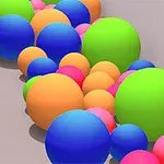 Nhiều quả cầu nhiều màu sắc gồm xanh lá, cam, xanh dương, hồng nằm cạnh nhau trong một không gian hẹp