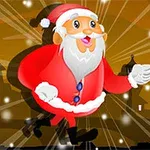 Ông già Noel đang chạy với phông nền màu nâu và các tia sáng tỏa ra