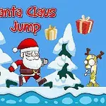 Ông già Noel đang nhảy giữa cảnh mùa đông với người tuyết, nai sừng tấm và hộp quà xung quanh