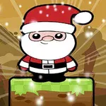 Ông già Noel hoạt hình đứng trên một khối đất xanh, xung quanh là tuyết rơi và bầu trời tối