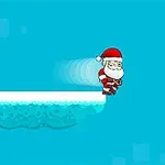 Ông già Noel đang nhảy qua các nền băng trong nền xanh
