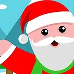 Hình ảnh minh họa ông già Noel vui vẻ với nền là ngọn núi phủ tuyết và cây thông