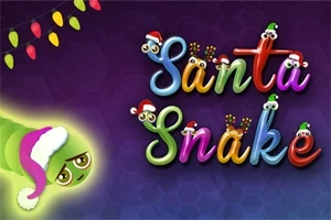 Hình ảnh có một con rắn màu xanh đội mũ ông già Noel, tên Santa Snake với chữ trang trí mắt và mũ, cùng đèn Giáng Sinh