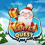 Ông già Noel đang cầm các hộp quà đầy màu sắc, phía sau là khung cảnh tuyết và cây thông