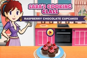 Nhân vật hoạt hình đứng bên cạnh đĩa bánh cupcake sô cô la mâm xôi trên bàn bếp màu hồng