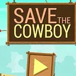 Một cao bồi đang bị treo trên giá treo cổ bên cạnh biển hiệu lớn ghi SAVE THE COWBOY