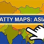 Bản đồ châu Á với các quốc gia được tô màu khác nhau và một bàn tay trắng đang chỉ vào phía dưới bản đồ