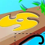 Một mảnh gỗ với vết khắc hình màu vàng, bút chì màu vàng, và cỏ xanh mọc xung quanh
