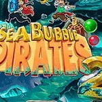 Chữ Sea Bubble Pirates 2 nổi bật trên nền có hình ảnh đại dương và các nhân vật đang nhảy múa, cùng các quả bóng nhiều màu sắc