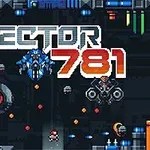 Hình ảnh pixel với tựa đề Sector 781 có cảnh nhân vật nhỏ đối mặt với các kẻ địch và vật cản trong bối cảnh công nghệ cao