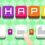 Các khối màu sắc với chữ SHAPE và một bài toán hình dạng đơn giản trên nền kẻ caro xanh