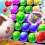 Hình ảnh chú cừu đứng cạnh bảng với các khối màu sắc xanh, đỏ, tím, vàng cùng hiệu ứng phát sáng và các biểu tượng trái tim, ngôi sao