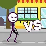 Hai người que đối diện nhau trên đường với chữ VS ở giữa