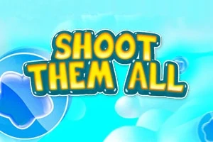 Chữ Shoot Them All màu vàng nổi bật trên nền xanh dương với các đám mây xung quanh