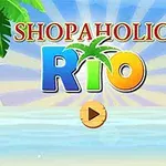 Chữ SHOPAHOLIC RIO nổi bật trên nền biển xanh với một con vẹt màu sắc rực rỡ ngồi trên cành cây