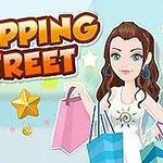 Hình ảnh minh họa một nhân vật hoạt hình cầm nhiều túi mua sắm với chữ Shopping Street phía trên