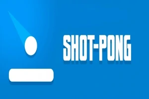 Quả bóng rơi xuống thanh ngang màu trắng trên nền xanh với dòng chữ SHOT-PONG