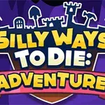 Logo nổi bật với chữ Silly Ways to Die: Adventure 2 trên nền màu tím, có hình thành phố và hai cánh dơi cách điệu