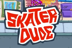 Dòng chữ Skater Dude màu đỏ nổi bật trên nền vẽ graffiti đầy màu sắc
