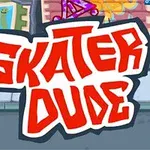 Dòng chữ Skater Dude màu đỏ nổi bật trên nền vẽ graffiti đầy màu sắc