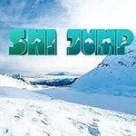 Cảnh tuyết phủ trên núi với chữ Ski Jump nổi bật bên cạnh biểu tượng người trượt tuyết