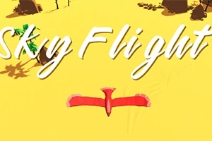 Hình ảnh có chữ Sky Flight trên nền sa mạc vàng với một con chim màu đỏ đang bay