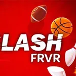 Chữ SLASH FRVR trên nền đỏ với hình ảnh các quả bóng khác nhau và dụng cụ thể thao