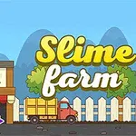 Hình ảnh hiển thị các sinh vật dễ thương với nền là một ngôi nhà và xe tải với dòng chữ Slime Farm