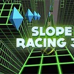 Chữ SLOPE RACING 3D nổi trên nền đồ họa lưới xanh 3D với các hình khối đa giác xanh