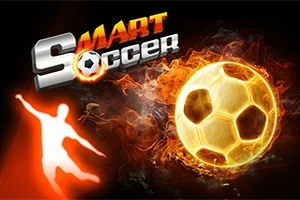 Hình ảnh một quả bóng đá phát sáng với hiệu ứng ngọn lửa và bóng người chơi bóng cùng chữ SMART Soccer