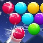 Các quả bóng màu sắc rực rỡ được sắp xếp thành hình kim tự tháp trên nền trời đầy sao