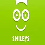 Biểu tượng mặt cười đơn giản màu trắng trên nền xanh lá với dòng chữ SMILEYS phía dưới
