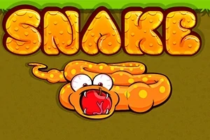 Hình ảnh một con rắn hoạt hình màu cam với chữ SNAKE lớn bên trên, mắt to và miệng mở rộng
