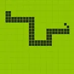 Màn hình nền xanh với một hình con rắn pixel đen đang di chuyển