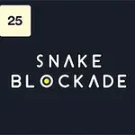 Hình ảnh có chữ SNAKE BLOCKADE ở giữa, với các ô vuông chứa số 3, 25, và 2, cùng các chấm tròn màu vàng nằm ở các góc