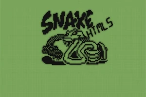 Hình ảnh đen trắng với một con rắn trên nền xanh lục cùng chữ SNAKE XHTM5 ở phía trên