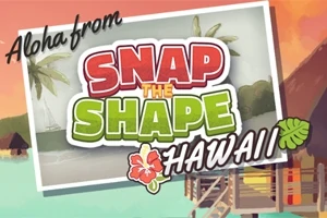 Hình ảnh có dòng chữ Aloha from Snap the Shape Hawaii với hình ảnh cây dừa và nhà gỗ ven biển