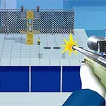 Một cảnh trong đó có một khẩu súng bắn tỉa đang khai hỏa nhắm vào một mục tiêu trên sân thượng với hàng rào và thùng gỗ