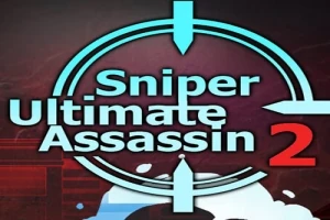Hình ảnh có chữ Sniper Ultimate Assassin 2 với biểu tượng tâm ngắm màu xanh và nền tối